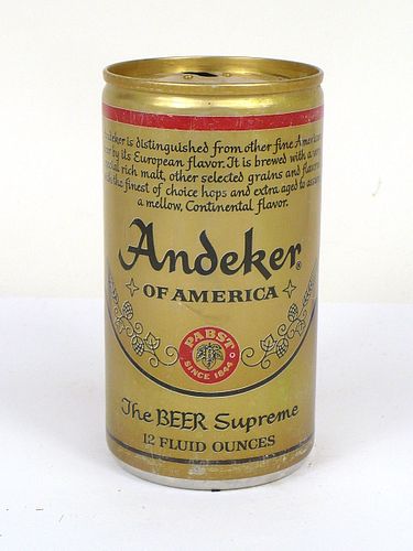 1976 Andeker of America Beer 12oz Tab Top Can T34-19, Milwaukee, Wisconsin