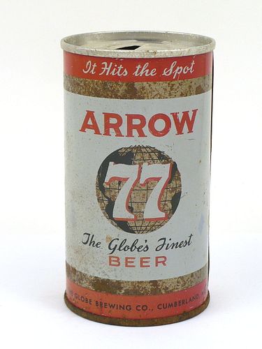1965 Arrow 77 Beer 12oz Tab Top Can T35-28, Cumberland, Maryland