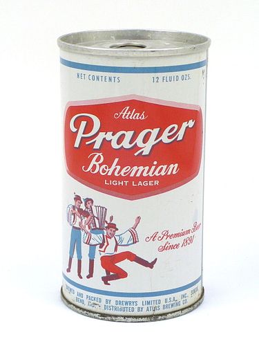1967 Atlas Prager Bohemian Beer 12oz Tab Top Can T36-06, South Bend, Indiana