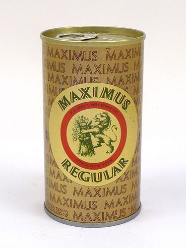 1970 Maximus Regular Beer 12oz Tab Top Can T92-13, Utica, New York