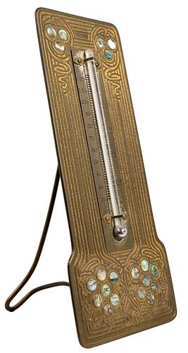 Tiffany Studios Gilt Dore Bronze and Albalone Thermometer