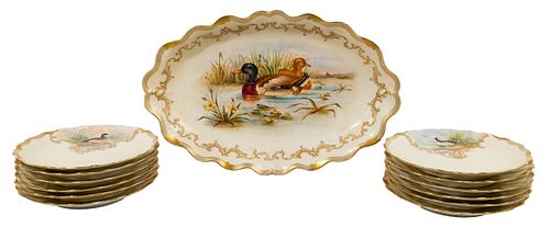 Limoges Hand Painted Fowl Dish Service