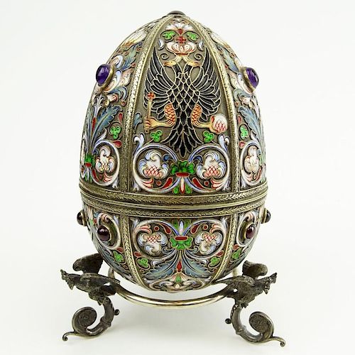 20th Century Russian CloisonnЋ Enamel 88 Silver Egg
