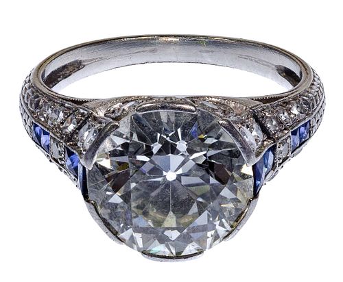 Platinum, Sapphire and 4.37 Carat Diamond Ring