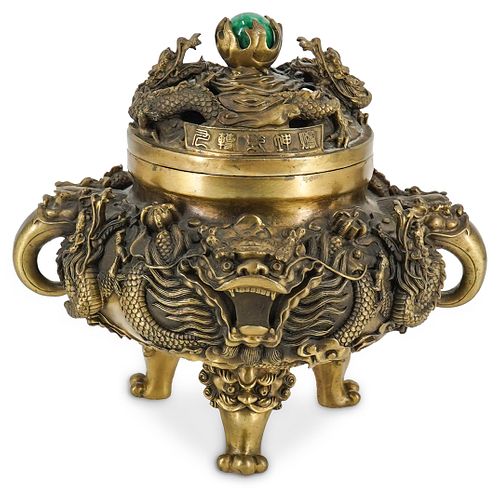 Chinese Nine Dragons Bronze Censer