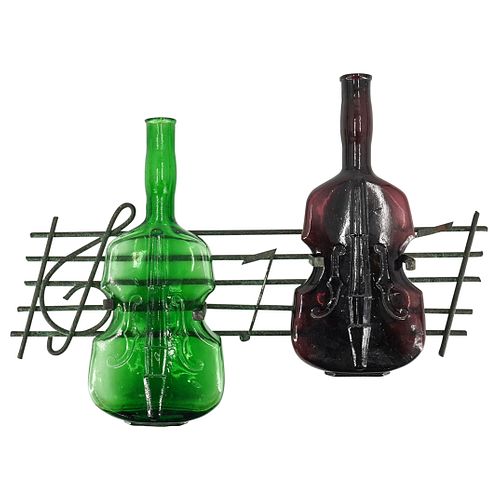 Music Pentagram Wall Rack With Violin Glass Vases