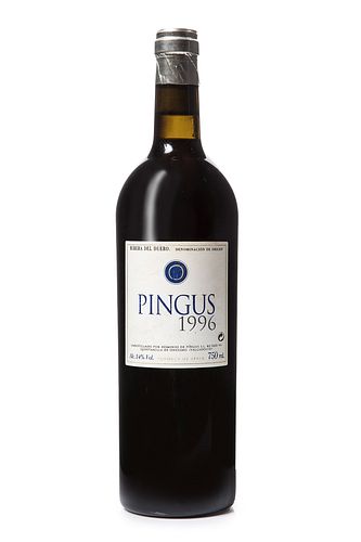 A bottle of Pingus 1996. 
Category: Red wine. Ribera del Duero.