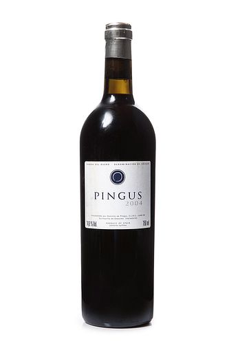 A bottle of Pingus 2004. 
Category: Red wine. Ribera del Duero.
