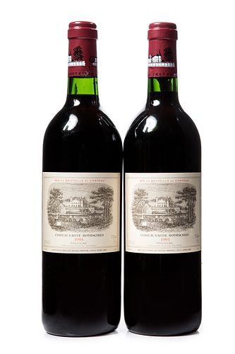 Two bottles of Château Lafite Rothschild, 1993 vintage. 
Category: red wine. Pauillac, Bordeaux.