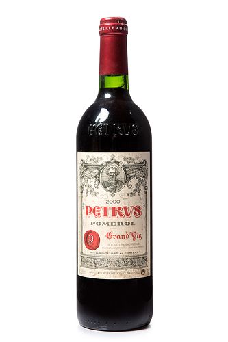 A bottle of Petrus Grand Vin, 2000 vintage. 
Category: red wine. A.O.C. Pomerol, Bordeaux.
