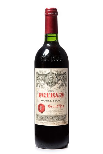 A bottle of Petrus Grand Vin, 2000 vintage. 
Category: red wine. A.O.C. Pomerol, Bordeaux.