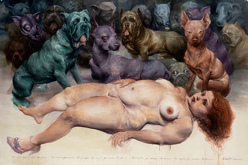ROBERTO FABELO (Camagüey, Cuba, 1950). 
"The woman who loved dogs", 2007-2012. 
Watercolor on paper.