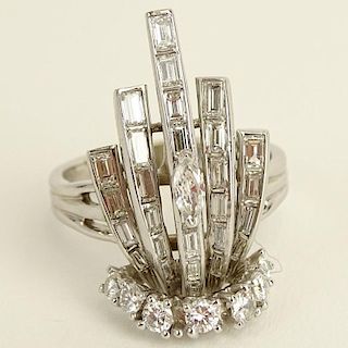 Unique Retro 1940's Approx. 2.75 Carat Diamond, Platinum and 14 Karat White Gold Skyscraper Ring.