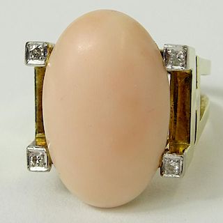 Lady's Vintage Angelskin Coral and 14 Karat Yellow Gold Ring