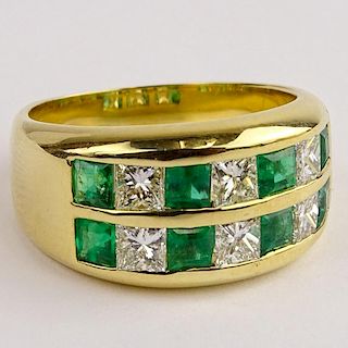 Lady's Fine Emerald, Diamond and 18 Karat Yellow Gold Ring.