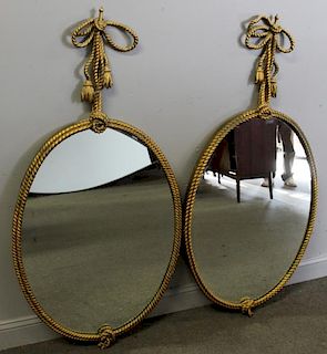 Pair Of Decorative Giltwood Mirrors With Rope &