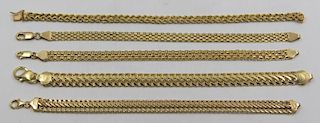 JEWELRY. 14kt and 18kt Gold Bracelet Grouping.