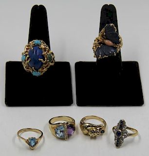 JEWELRY. 14kt Gold and Blue Stone Ring Grouping.