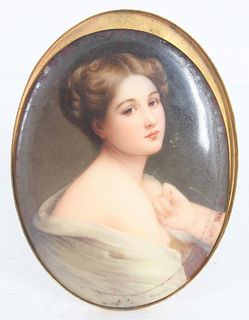 Oval Painting of a Lady on Porcelain 