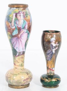 Pair of Vases, French Enamel on Copper