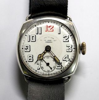 By G & M Lane - a gentleman's silver cased 'Aeroplane' wristwatch, (case marked for 1927), the white