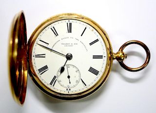 By Talbot & Sons - an 18ct gold full hunter cased pocket watch, the white dial printed with Roman nu