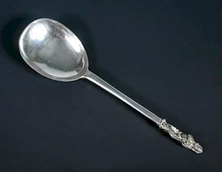 A George I Irish silver parcel gilt spoon, by Thomas Sutton, Dublin 1719, the fig shape bowl below a