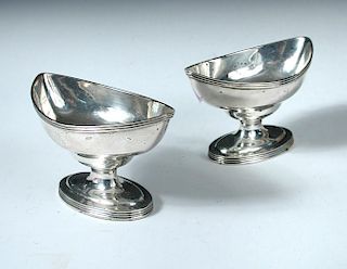 A pair of George III silver salts, by Peter and William Bateman, London 1808, each of navette form r