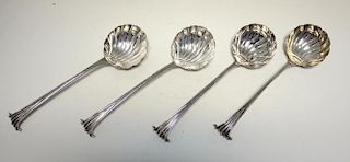 A matched set of George II/III silver Onslow pattern sauce ladles, all with shell bowls, one by Phil