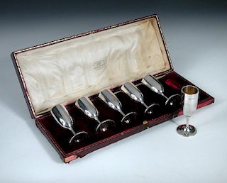 A set of six small silver liqueur goblets, by The Goldsmiths' and Silversmiths' Company, London 1912