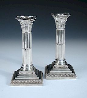 A pair of dwarf silver candlesticks, by James Kebberling Bembridge (Hawksworth, Eyre & Co Ltd), Shef