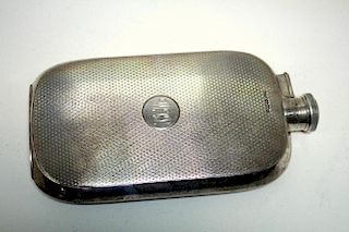 A large silver brandy flask, by James Dixon & Sons, Sheffield 1924, of rounded rectangular form, the