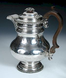 A George IV silver coffee pot/hotwater jug, by I & G Fearn, Sheffield 1823, of broad baluster form r