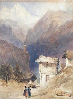 Thomas Miles Richardson the Younger (British, 1813-1890) A Swiss Alpine scene watercolour 29 x 22cm