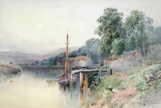 William Arnee Frank (British, 1808-1897) A view of lock houses on the River Avon at Keynsham, Bath s