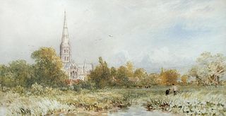 William Bennett (British, 19th Century) Salisbury Cathedral signed lower left "W Bennett" watercolou