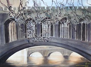 § Peter Knuttel (British, b.1945) The Bridge of Sighs, St. John's College, Cambridge inscribed with