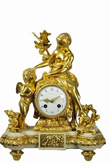 19th C. Tiffany & Co. Bronze & Marble Figural Clock