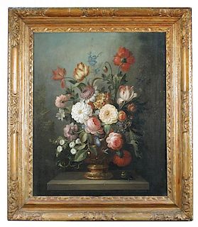 English School (19th Century) Still life of narcissi, roses, poppies, tulips, morning glory and poly