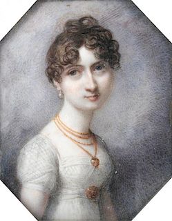 Follower of Richard Cosway (British, 1742-1821) Portrait miniature of Frances Ann Biddulph, Lady Par