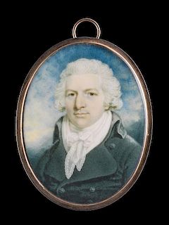 Peter Paillou (British, c.1757-1831) Portrait miniature of a young gentleman, in a green coat with g