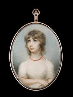 Anne Mee (nee Foldsone) (British, c.1775-1851) Portrait miniature of a young girl, wearing white dre