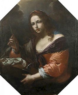Florentine School (17th Century) St Catherine, holding a martyr's palm, the wheel beside her oil on