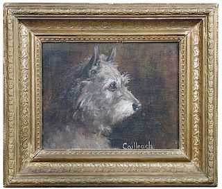 § Agnes Hilda Coates (British, 1877 - 1957) Study of "Cailleach", a Skye Terrier oil on artist's boa
