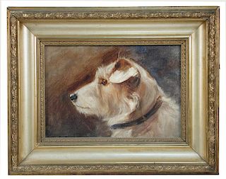 § Agnes Hilda Coates (British, 1877 - 1957) Study of a white terrier oil on artist's board 16 x 24cm