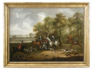 John Nost Sartorius (British, 1759-1828) The end of the chase - a hunting party on the edge of a woo