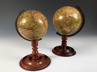 A Newton's terrestial 4.25 inch globe, circa 1845, varnished gores to a turned mahogany stand, 20cm