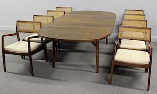 Midcentury Jens Risom Dining Set with 8 Chairs.