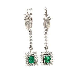 18k Retro Diamond Emerald Drop Earrings