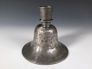 A pewter hookah pipe base, possibly 18th century Persian, the exterior of the bell shaped vessel wri